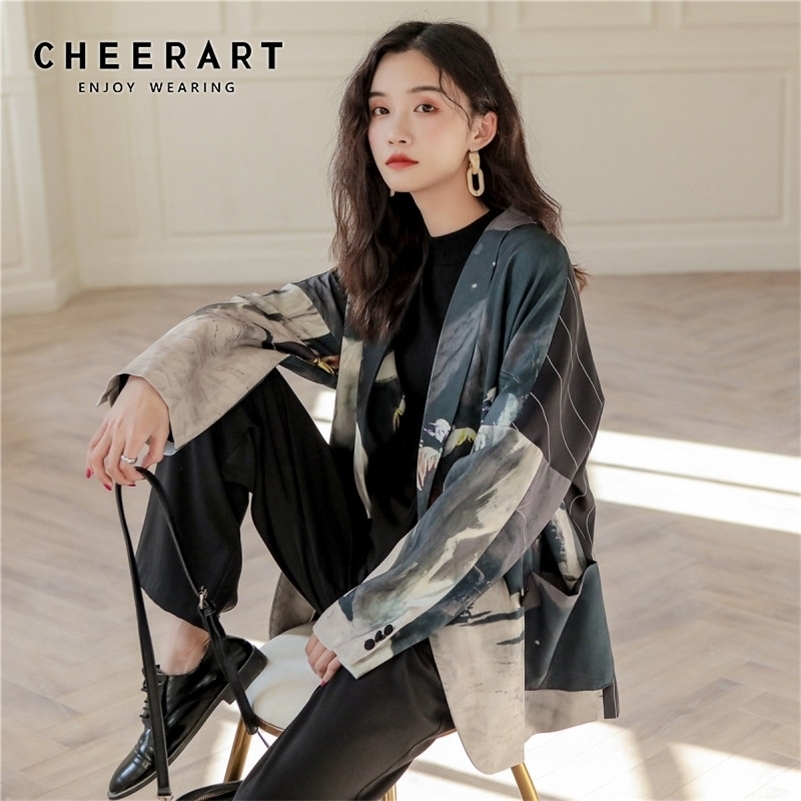 

CHEERART Designer Women Blazers And Jackets Print Patchwork Plus Size Blazer Loose High Street Fashion Autumn Blazer 201114, Beige