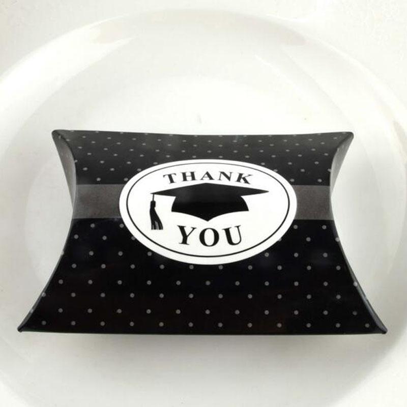 

30/50/100pcs "Thank You" Black Graduation Bachelor Cap Pillow Favor Box Dot Party Favour Gift Candy Boxes Home Party Supplies1