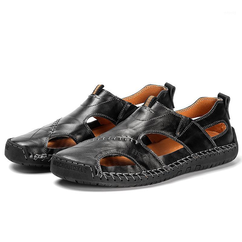 

Men Sandals Genuine Leather Men beach slippers Outdoor Lightweight Summer Shoes Fashion Casual Sandals Zapatos De Hombre1, Black