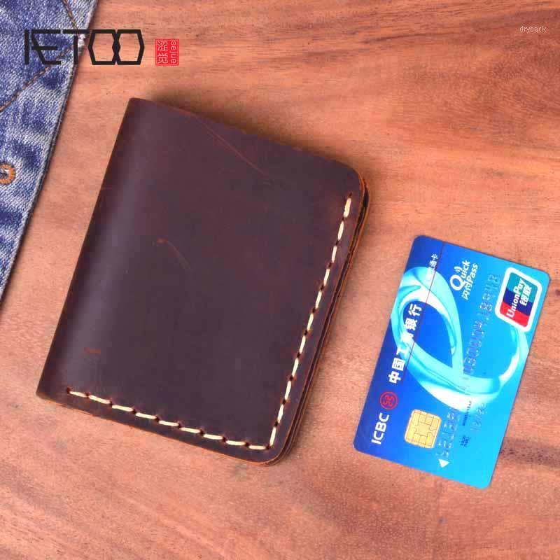 

AETOO Leather wallet, short head leather retro men's wallet, crazy horse cross-section pure hand-stitched wallet1
