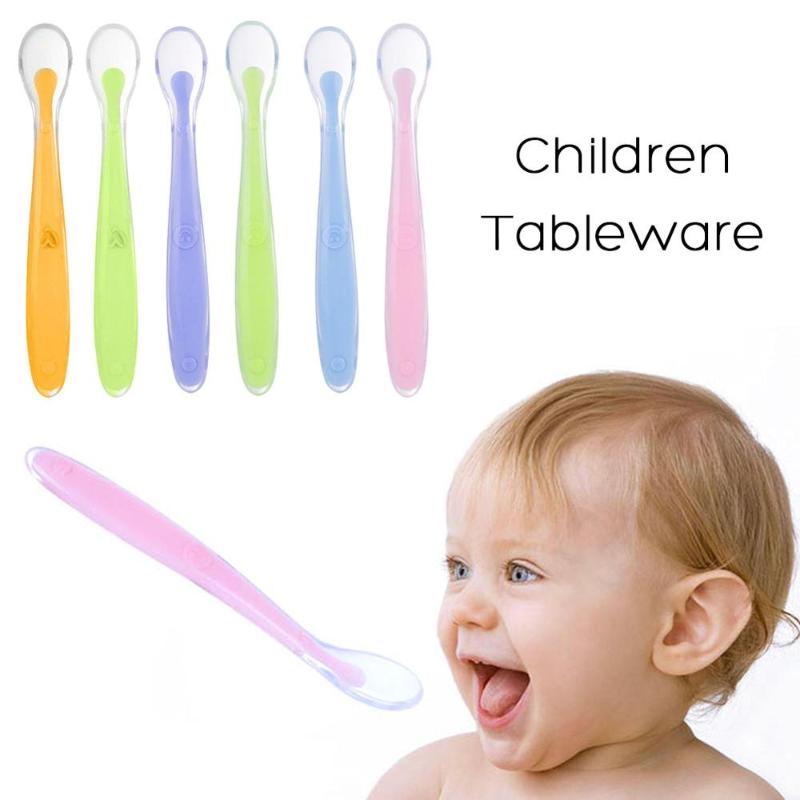 

Soft Silicone Baby Soup Spoon Healthy Infant Sensing Temperature Sucker Kitchen Cooking Spoon Rice Childre Tableware