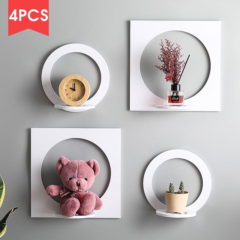 

4PCS Nordic Style Decorative Shelf Round Succulents Storage Holder Rack Shelves Home Wall Decoration Potted Ornament Holder Rack