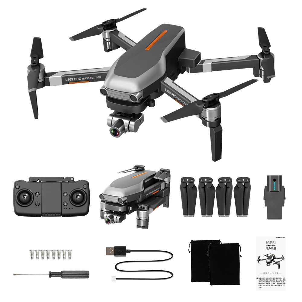 

L109 Pro Drone 4K GPS HD Gimbal Camera 5G WIFI FPV Brushless Motor SD Card 1200m Long Distance Drones Professional RC Quadcopter, Black