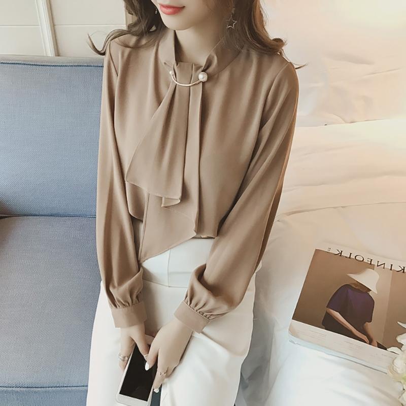 

Womens Tops and Blouses Ladies Lacing Tops Fashion Bottoming Shirt Chiffon Shirt Work Shirts White Black Office Lady Blusas