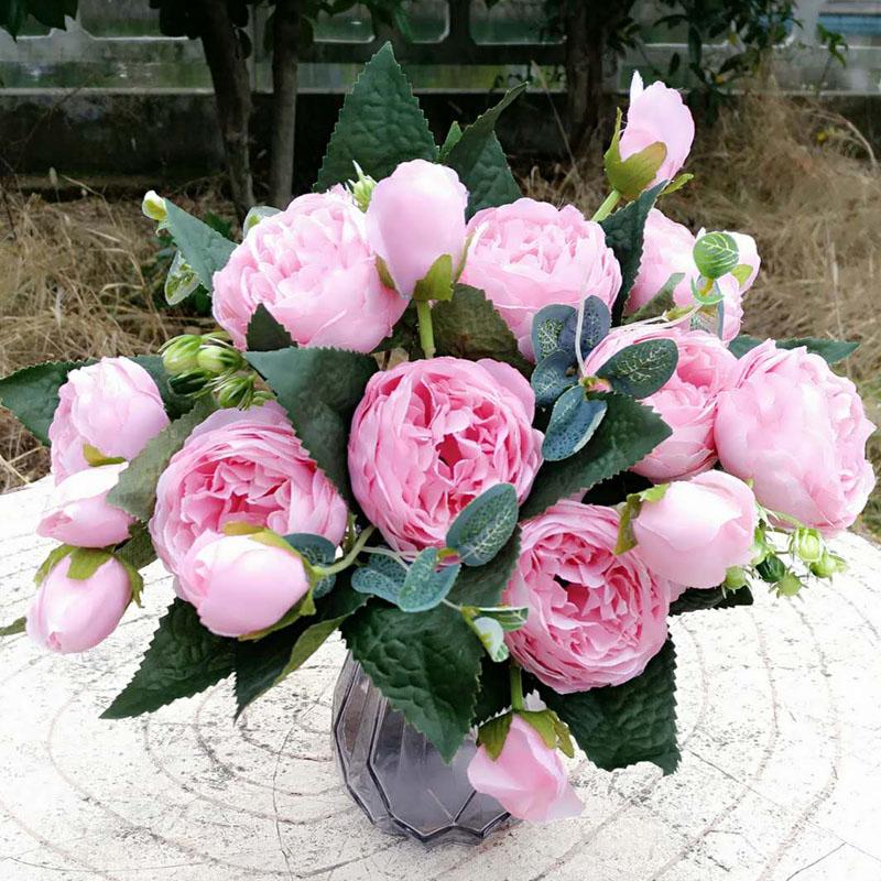 

Glass Vase Creative Gradient Dried Flower Flower Beautiful Artificial Pink Peony Vase Glass Silk With, Picture color
