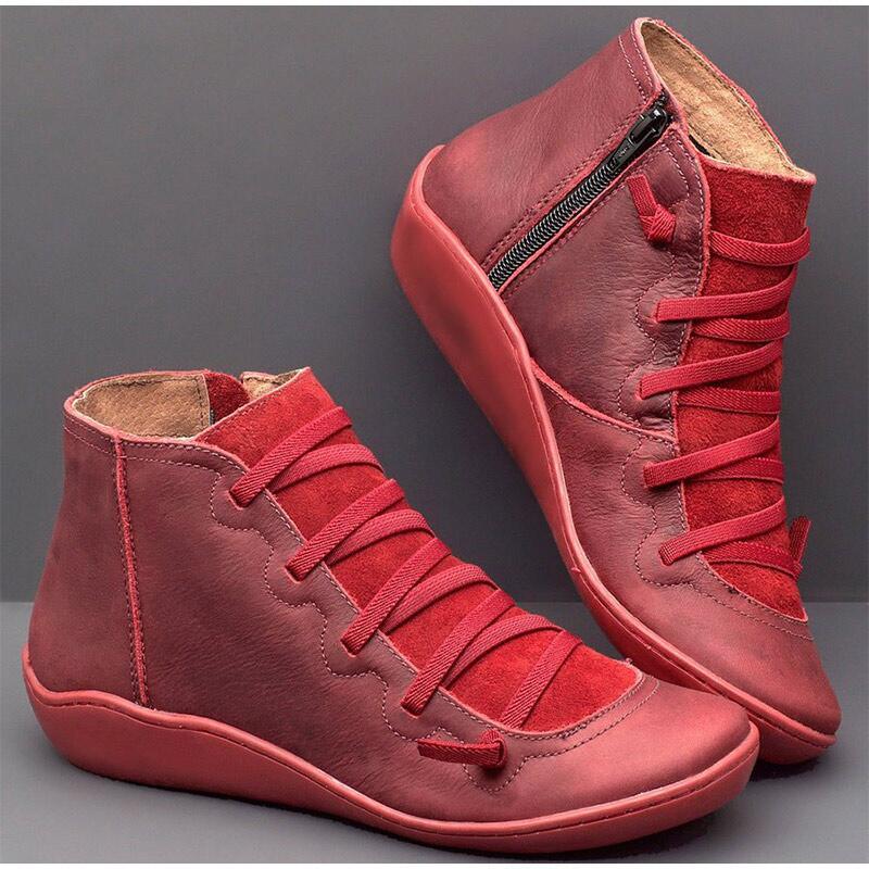 

JX786 New 2020 Autumn Winter Retro Punk Women Boots Fashion Genuine Leather Ankle Boots Zapatos De Mujer Wram Botas Mujer, Red-1