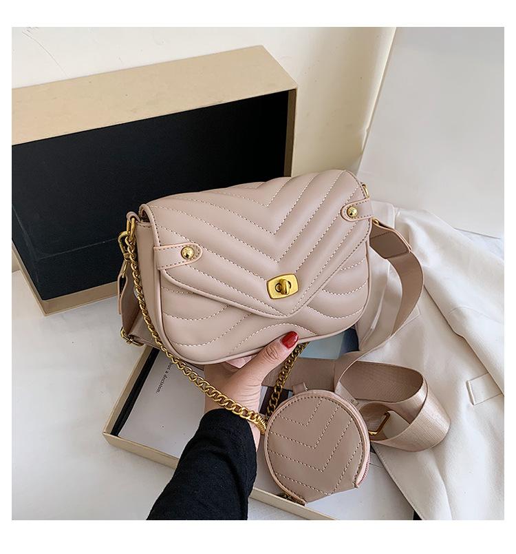 

Small PU Leather Shoulder Bag For Women 2021new purse and Handbags Female Travel Crossbody Bag ladies chain Sling 2 PCS/SET, Black