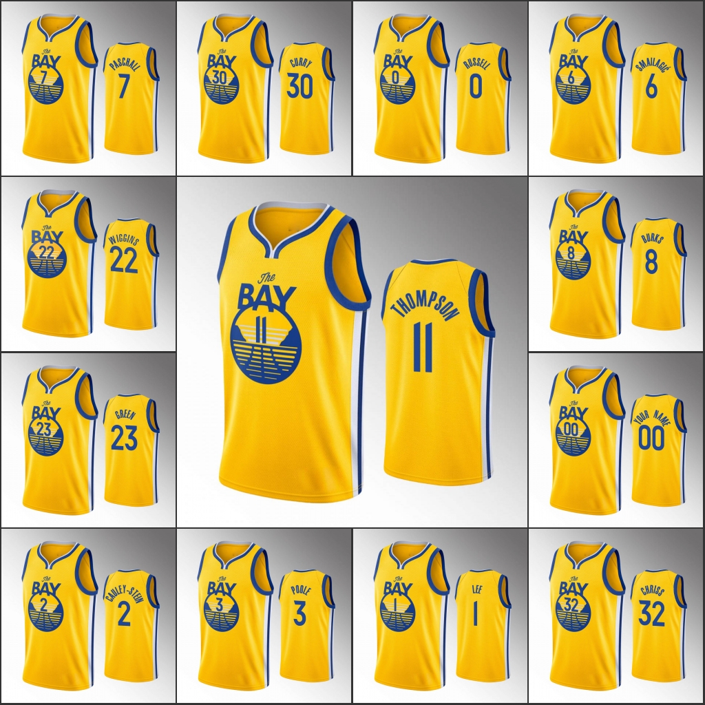

Golden State Warriors Men Stephen Curry Klay Thompson Andrew Wiggins Yellow NBA 2020 Statement Custom Jersey, Black