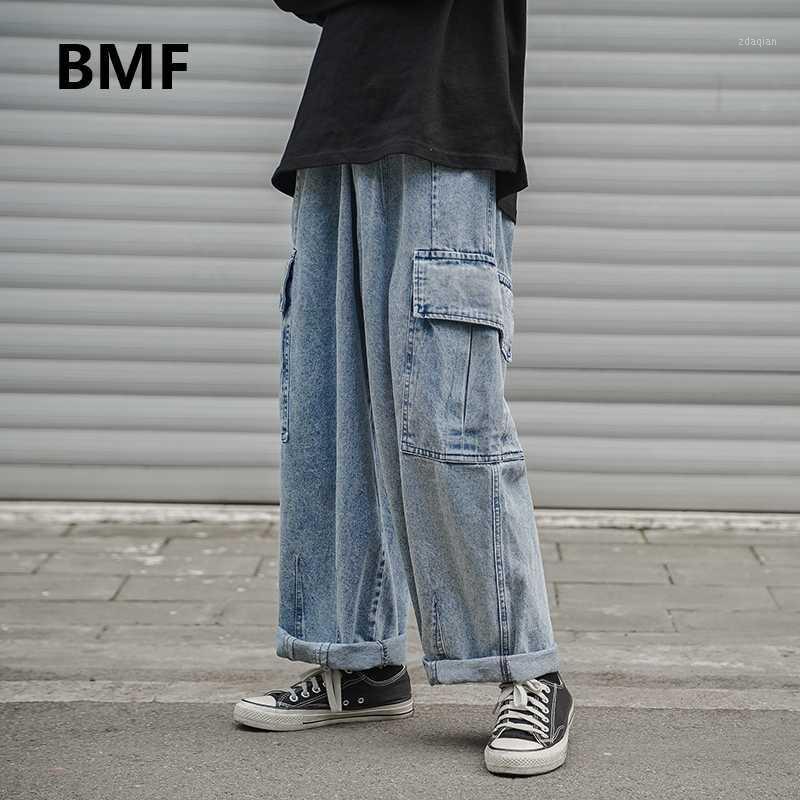 

2020 Fashion Korean Style Wide Leg Pants Hip Hop Straight Jeans For Men Streetwear Black Baggy Jeans Kpop Denim Cargo Pants1