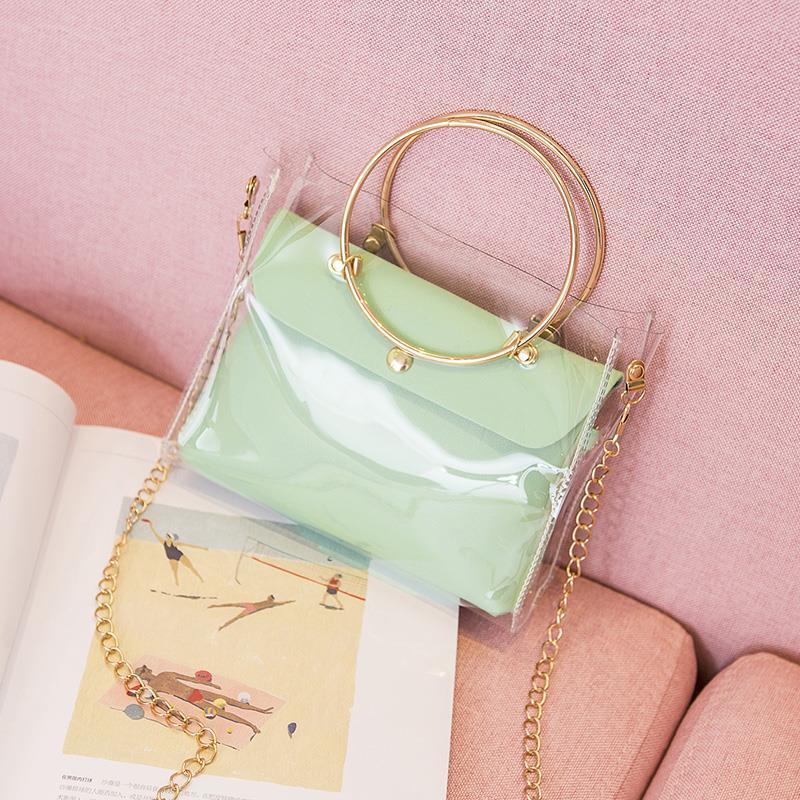 

Bag women 2021 new summer transparent jelly bag Korean chain messenger composite Tote shoulder, Beige