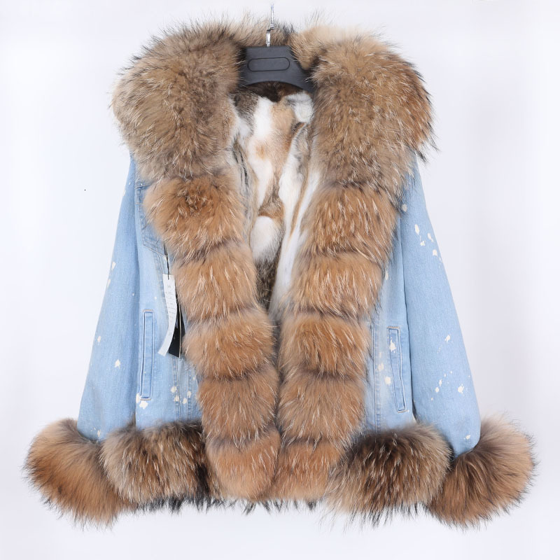 

2021 New Super Short Denim Fox Collar Removable Rabbit Skin Lining Hot Jacket 1Z32