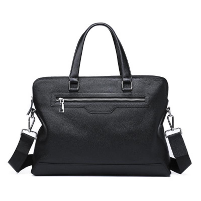 

Famous design Men Genuine leather briefcase laptop leather bag for men's notebook computer male business laptop Tote bag handbag, Black