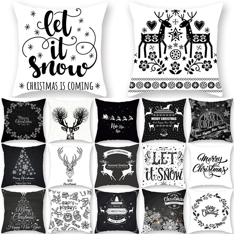 

1Pcs Christmas Black White Pattern 45*45cm Polyester Pillow Case Decorative Sofa Home Home Decor Soft Throw Pillowcover 40977, 2-40977-004