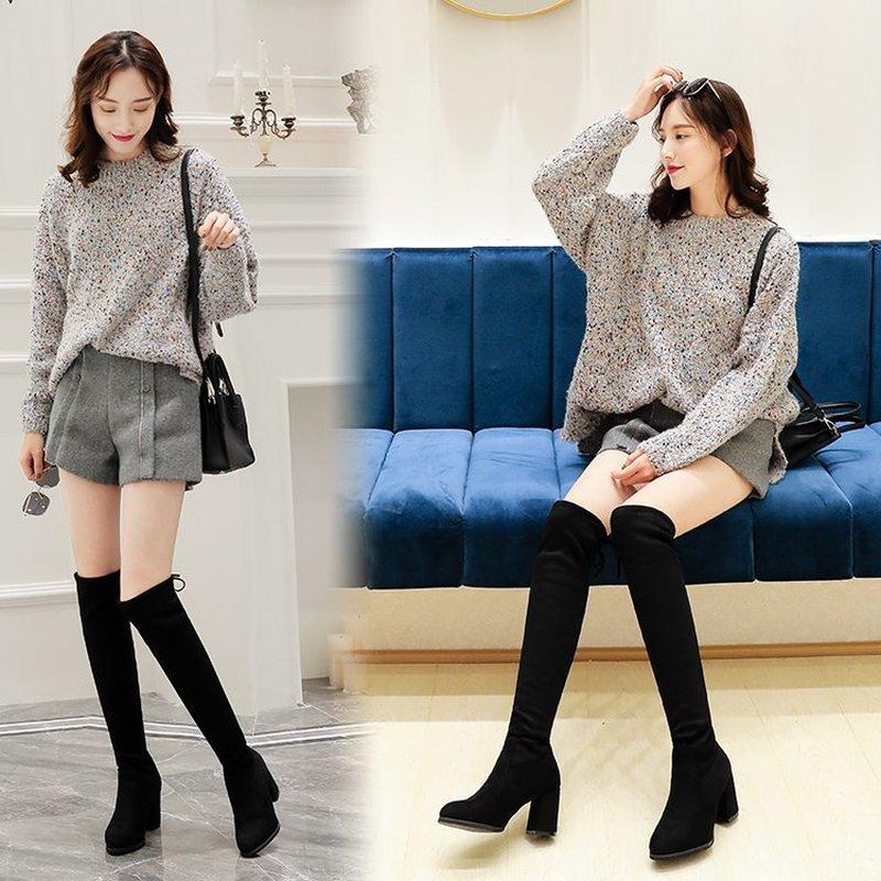 

2020 New Women's Boots Winter Fashion Women Over The Knee Boots Long for Women Lace-up Warm High Heel Botas Mujer, Black