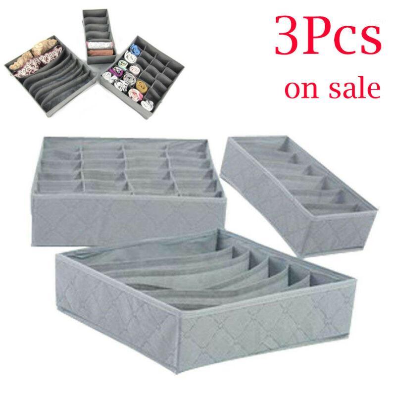 

3pcs/set Gray Foldable Drawer Organizers Storage Box Case For Bra Ties Underwear Socks Scarf Drawer Organizers1