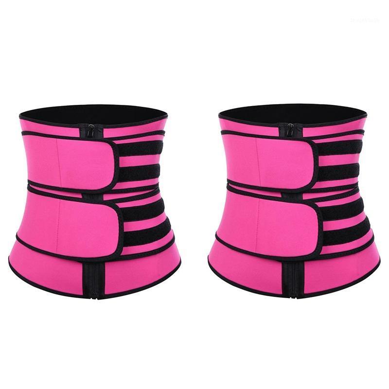 

2 Pcs Yoga Fitness Waist Trainer Slimming Belt Sauna Belly Shaping Underwear Sculpt Belt Red ( L & XL)1