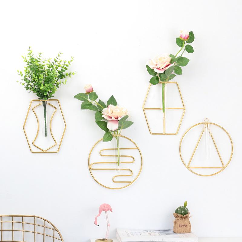 

INS Geometric Glass Vase Water culture of Wall Decoration Iron art wall hanging Creative flower home Decor