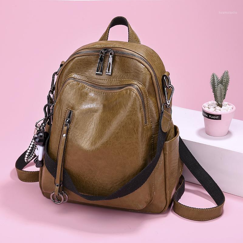 

New backpack women's Korean fashion all-around soft leather bag fashion travel bag single shoulder dual purpose women's backpack1, Black