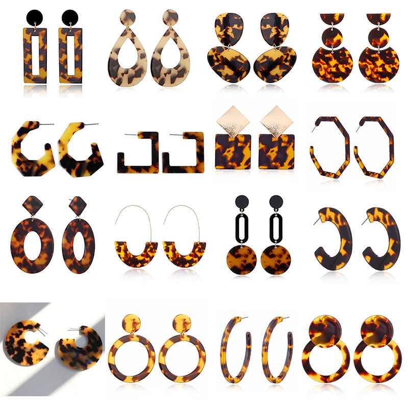 

Geometry Dangle Earrings Acrylic Leopard Print Circle Square Ear Studs Plastic Women Jewelry Long Eardrop 5 5xy G2B, Silver
