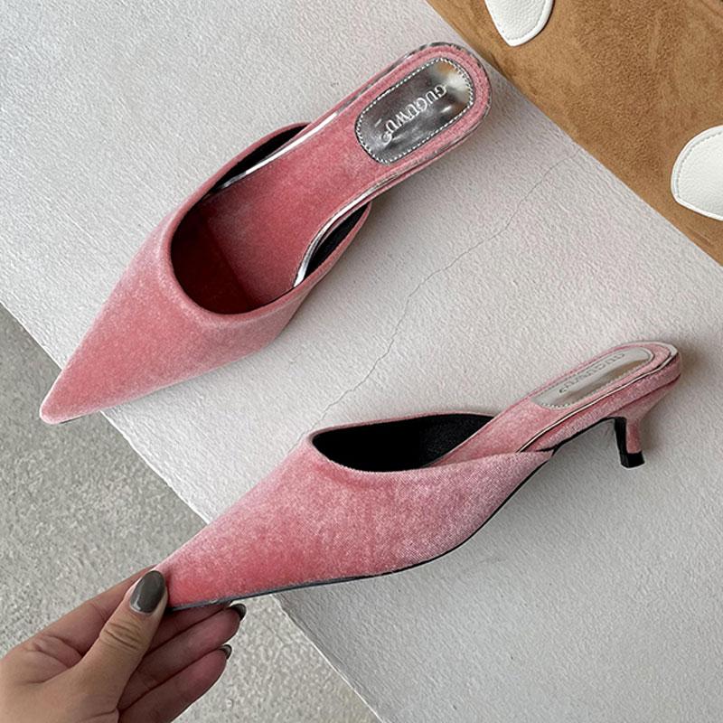 

Summer Women Slippers Slip On Mules Shoes Sexy Pointed Toe Low Heels Casual Shoes Woman Outdoor Beach Female Slides Flip Flop, Black