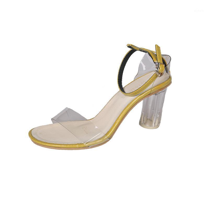

Transparent Sandals Women's Tide 2021 Summer New Open-toed Word Buckle Thick Heel Fairy Crystal Heel High Heels Womens Sandals1, Yellow