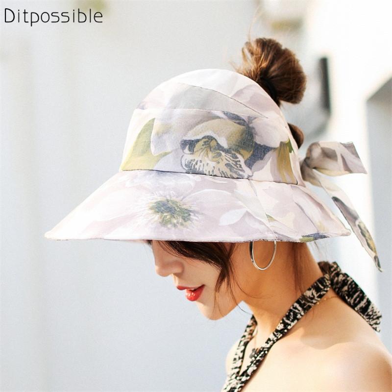 

Wide Brim Hats Ditpossible Flowers Print Summer For Women Chapeu Feminino Fashion Visors Cap Sun Beach Hat 5colors, Pink