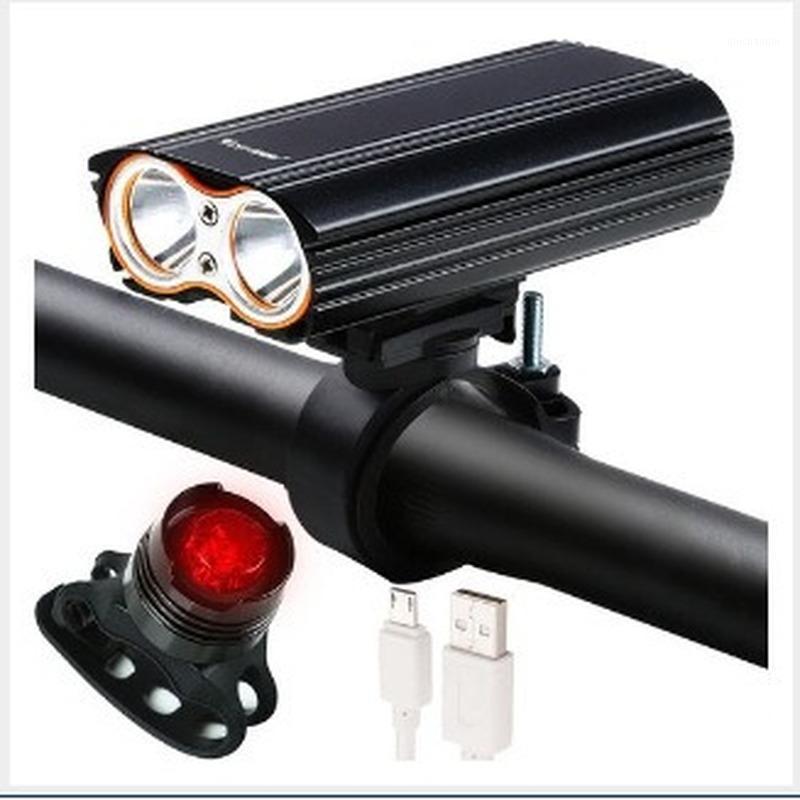 

Bike Light 2 XML-T6 LED Headlight Built-in 6000mAh Rechargeable Battery + 2 Handlebar Mount Bicycle Light USB Rechargeable1