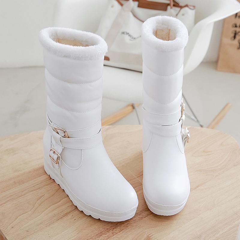 

Snow Boots for women Size Fashion Pure Color Round Toe Slip-On Booties Flat Heels Waterproof Platform Lady Warm Shoes, Pink