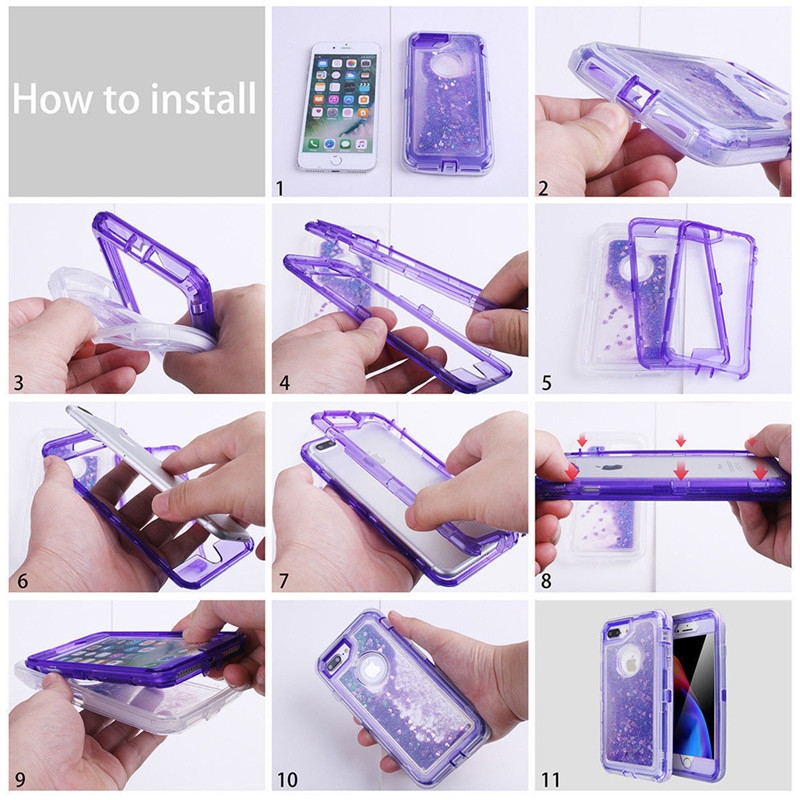 

Hot Bling crystal Liquid glitter 360 protect Designer Phone Case robot shockproof back cover for new iphone 12 11 pro max note 20 plus case, Black