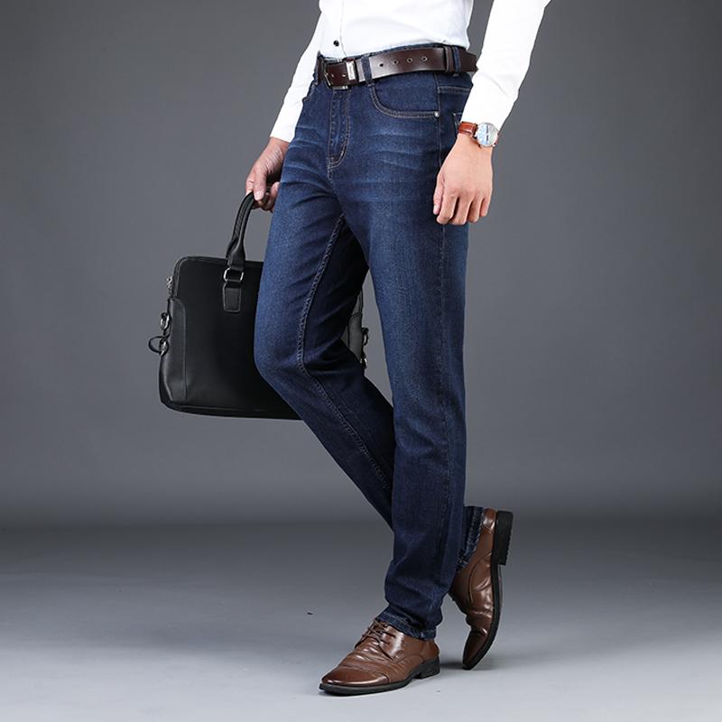 

TFETTERS New Arrival Men Loose Jeans Autumn Winter Thick Soft Denim Jeans for Men Pants Solid Color Business Clothing 2020, Blue jeans men
