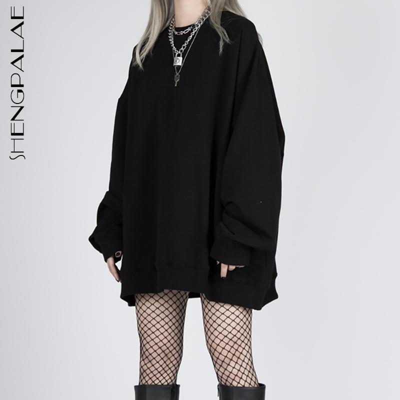 

SHENGPALAE Minimalist Black Pullover Women's Spring 2021 New Round Neck Large Size Long Sleeve Sweatshirt Female Fashion 5B244