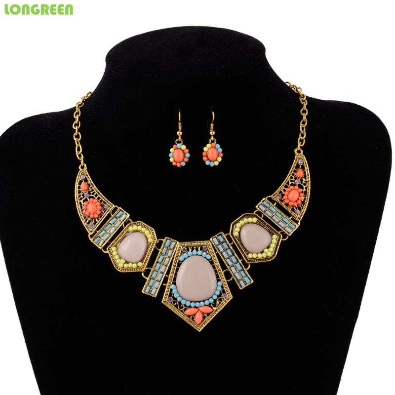 

Geometric Colorful Resin Clavicle Chain Necklace Earring Set Alloy Fashion Metal Cherry Necklace Women Jewelry Sets Joyas, As pic