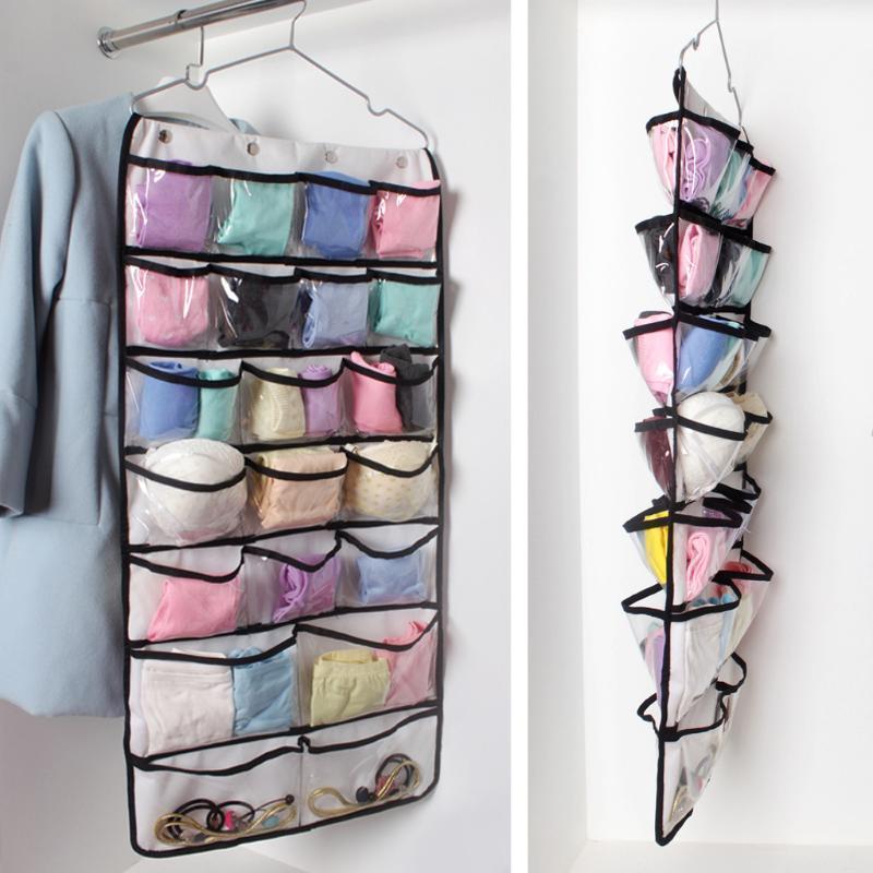 

Wardrobe Storage Bag Foldable Hanging Organizer Underware Bra Socks Multi Pockets Bag Oxford Fabric Hang Storage Organizer1, Pink