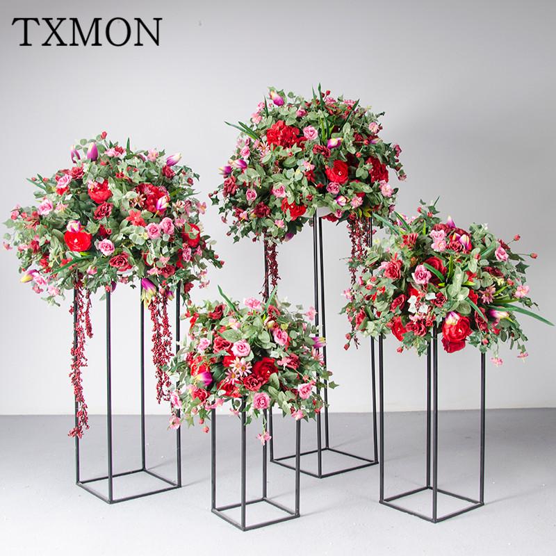 

TXMON Nordic style wedding flower ball artificial arch flower wall decoration fake wedding road lead geometric iron shelf, Pink