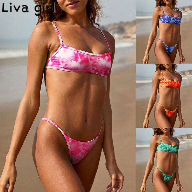 

Liva girl Sexy Bikini Push Up Padded Swimsuit Bandeau Women's Two Pieces Solid High Quality Swimwear Women Fashion Beachwear 201