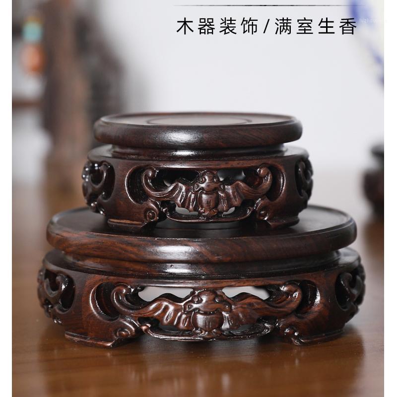 

8.2-14.8cm Diameter Ebony Carved Bat Pattern Base Craftwork Solid Wood Base Flower Vases Stone Jade Teapot Aquarium1