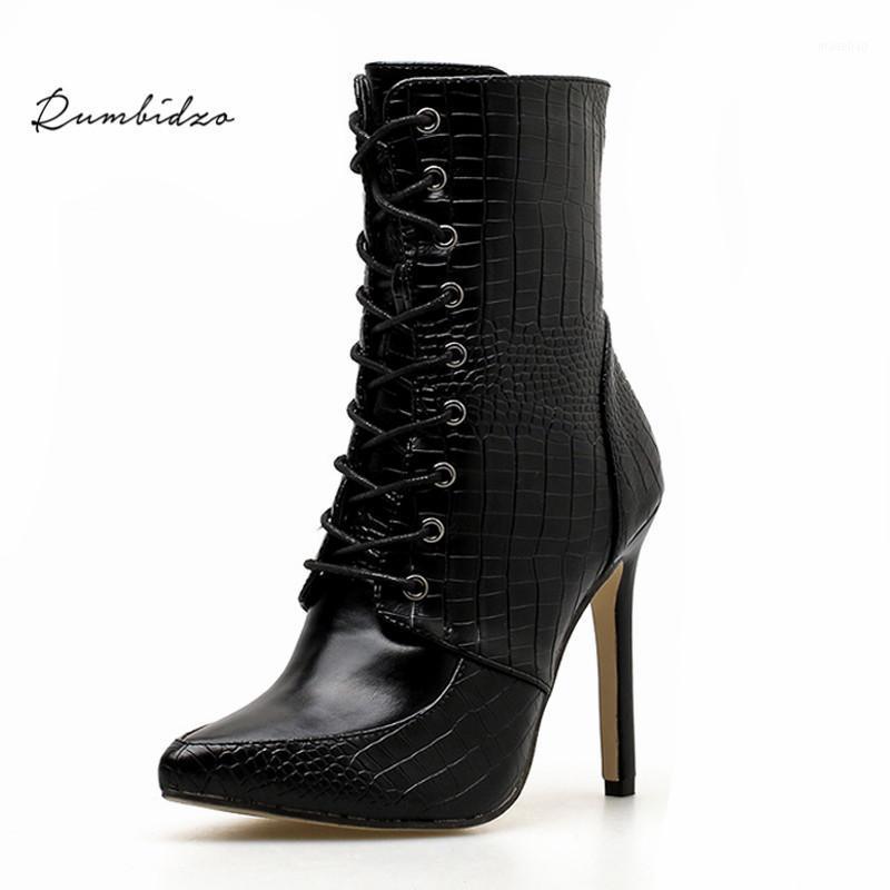

Rumbidzo Sexy Pointed Toe Women Boots 2020 Winter Woman High Heels Boots Warm Plush Ankle Bootie Thin Heeled Snake Print1, Black