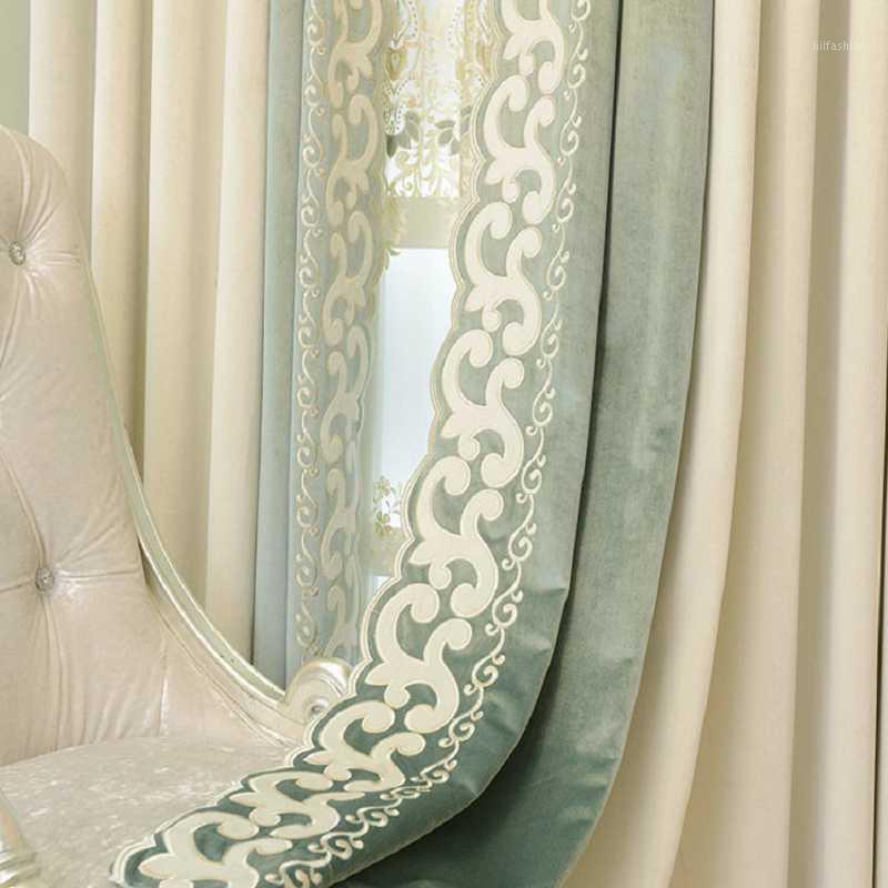 

European Style Curtains for Dining Room Bedroom Embroidery Fabric Splicing Curtains Luxury Tulle for Living Room1, Brown tulle