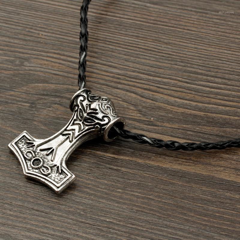 

Dropshiping 1 PC Neo-Gothic Norse Anchor Necklace Mjolnir Viking Amulet Hammer Pendant Choker Necklace With PU Leather Chain1