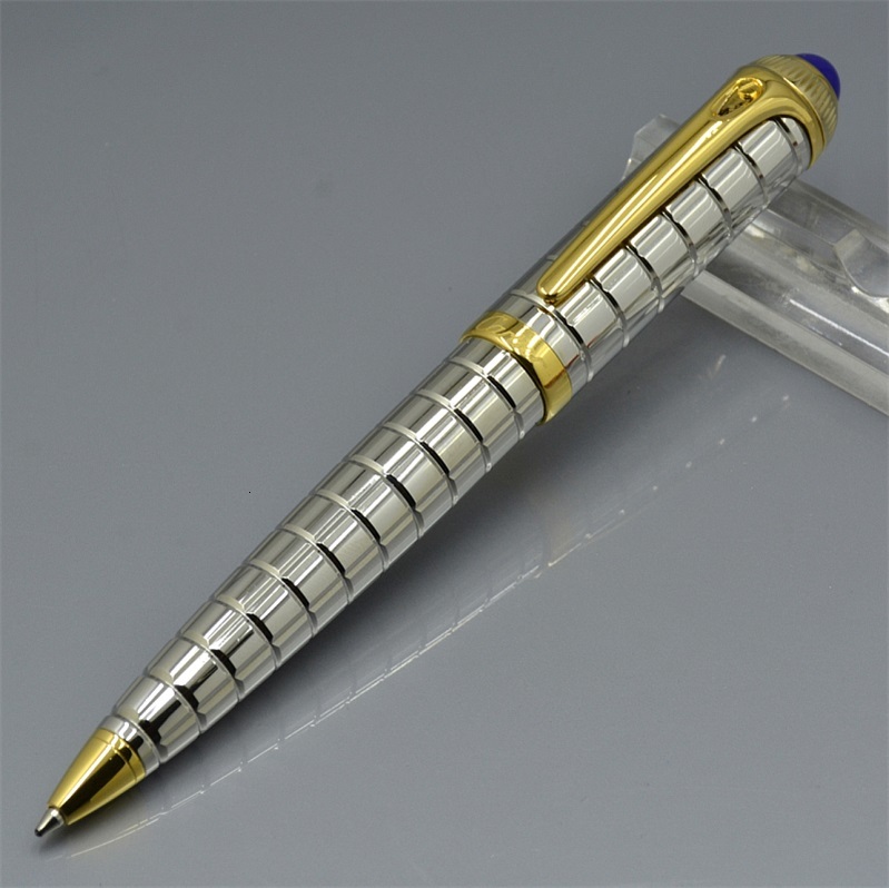 

Top High Quality Cartr Brands Ballpoint Pen Golden or Silver Metal Grid School Office Stationery with Luxury Writing Ball Pens for Cute Gift, As picture shows