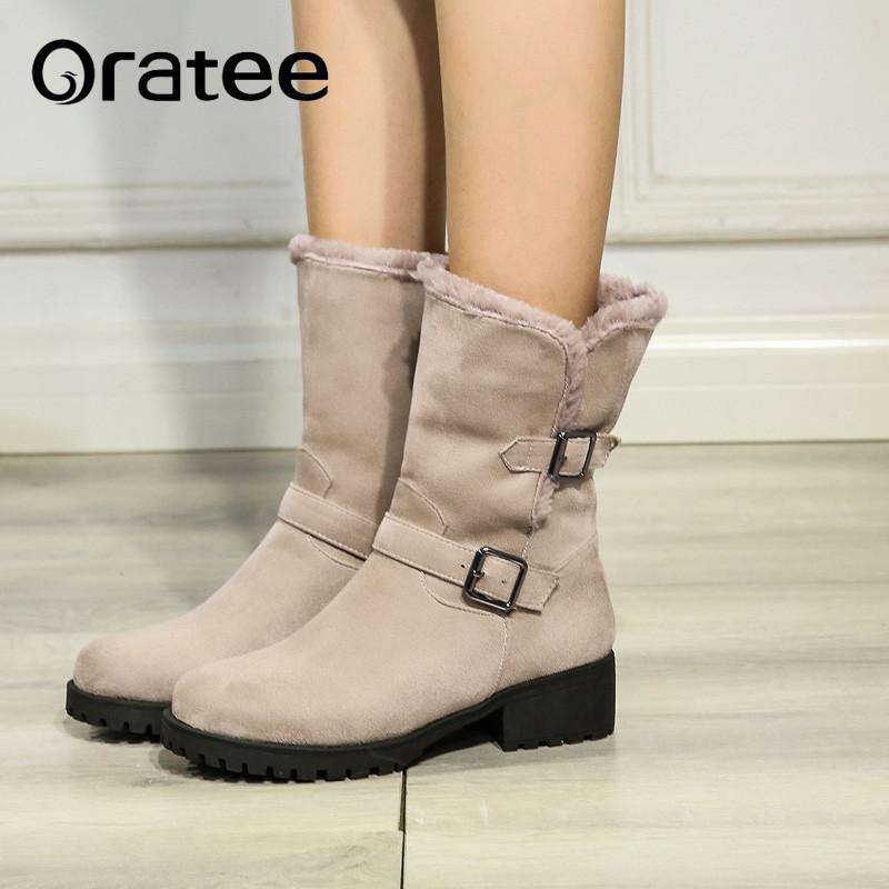 

New Snow Boots Plus Size 33-43 New Round Toe Buckle Boots For Women Casual Heels Fashion Warm Thick Plush Winter Shoes Botas, Black
