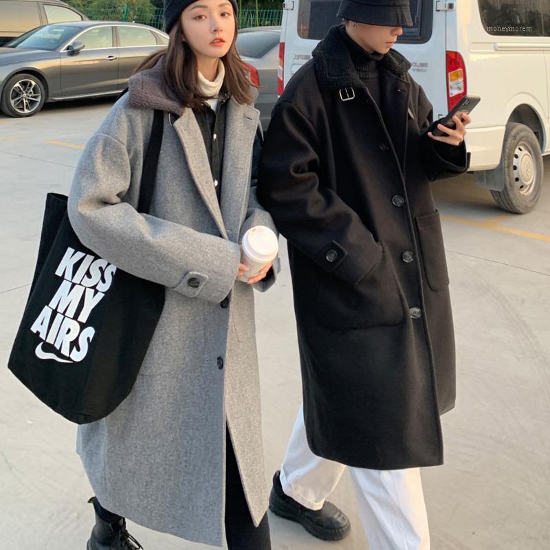 

Men' coat 2020 Autumn winter new slim lovers thicken medium and long coats loose leisure personality youth men' wear1, Black