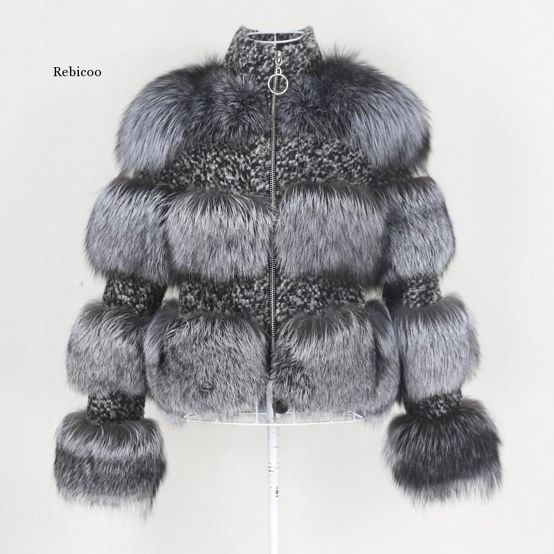

Fake Silver Fur Coat Winter Jacket Women men made Raccoon Fur Weave Wool Stand Collar Plaid Outerwear Streetwear, Beige