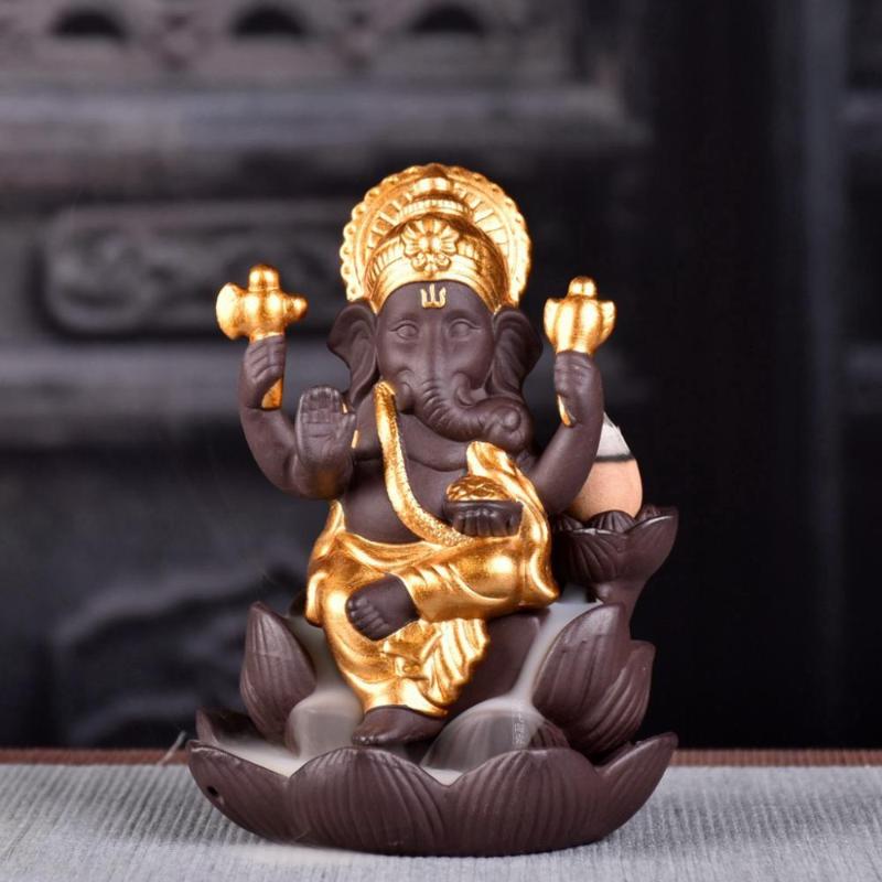 

Ceramic Ganesha Backflow Incense Burner Elephant God Emblem Auspicious And Success Ceramic Cone Censer Home Decor Zen Ornaments
