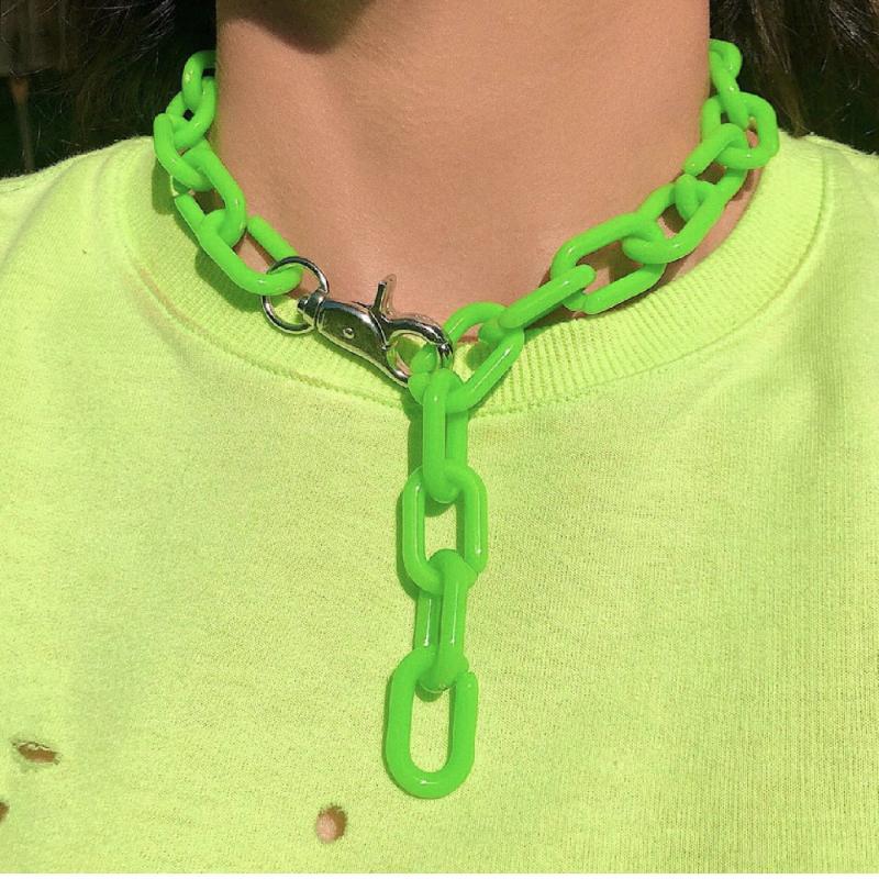 

Punk Green Resin Thick Chain Necklace Exaggeration Creative Button Necklace Statement Party Jewelry 2020