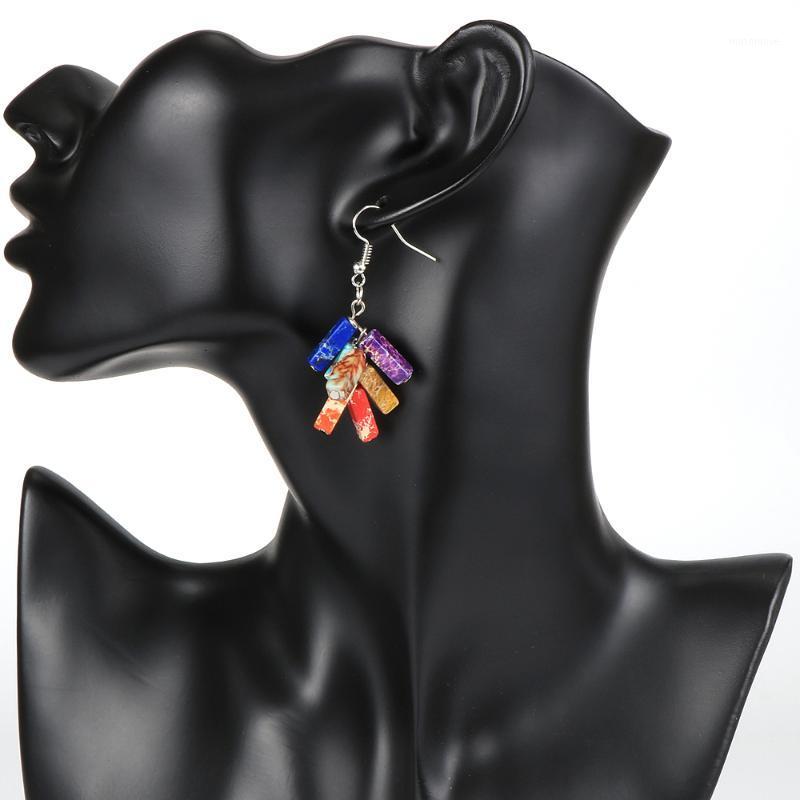 

Women Natural Stone 7 Chakras Earring Dangling Pierced 4X13mm Rectangle Emperor Stone Earrings Hoop Reiki Prayer Hanging Jewelry1