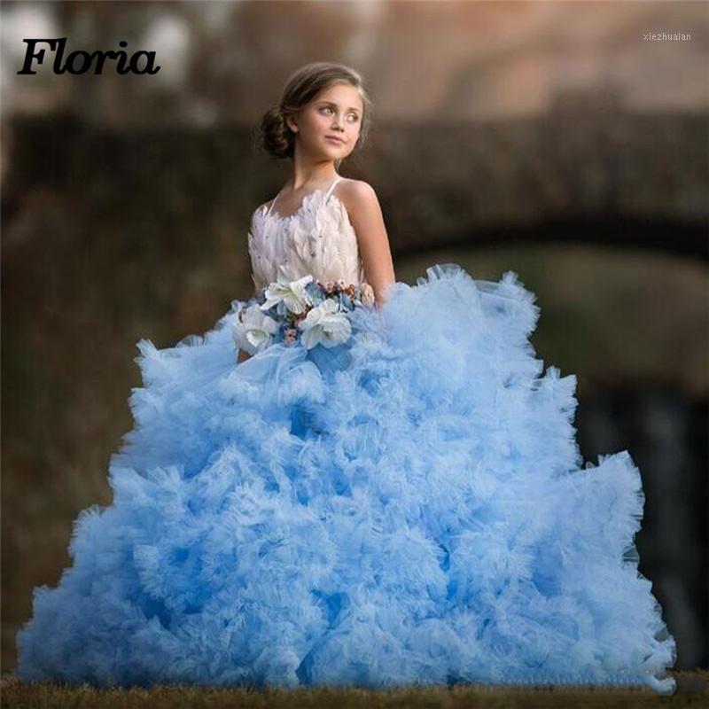

Cloud Flower Girl Dresses For Weddings Vestidos daminha Kids Pageant Ball Gowns Feathers First Communion Dresses For Girls1, All ivory