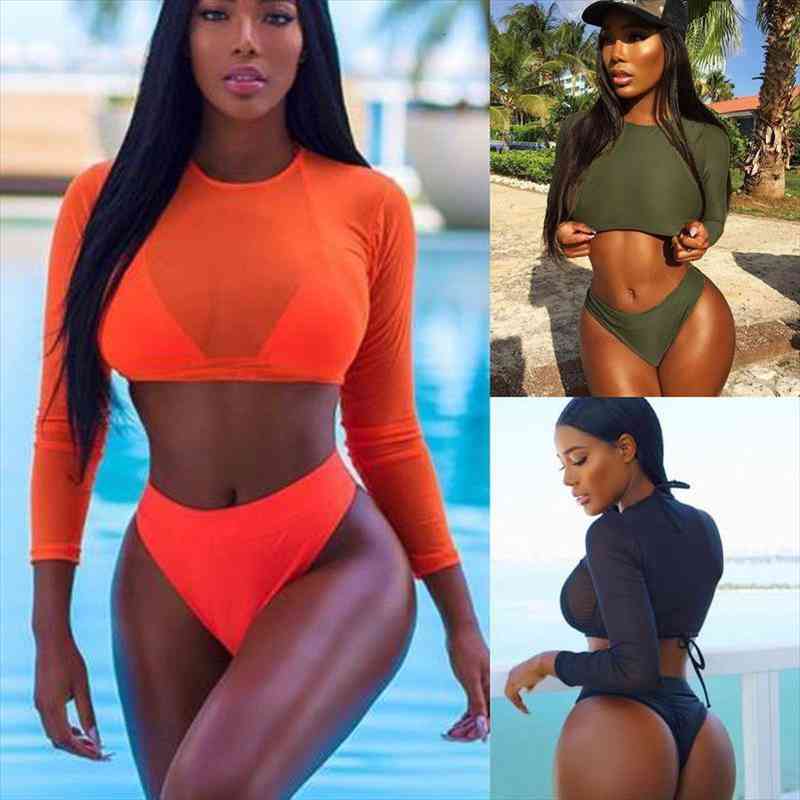 

3pcs women push-up padded bra bandage bikini set swimsuit sheer swimwear bathing beach swimming bikini set, White;black