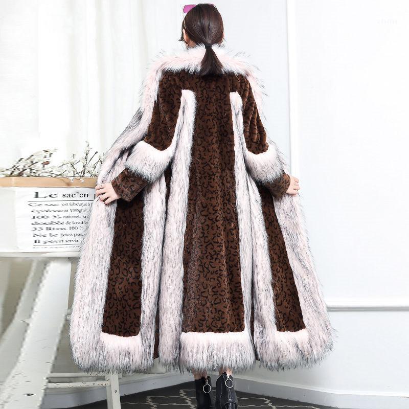 

Fur Collar Coat Clothing Long Fashion Stitching Contrast Color Women' Faux Fur Outerwear Women 2020 New Winter L811, Leopard print