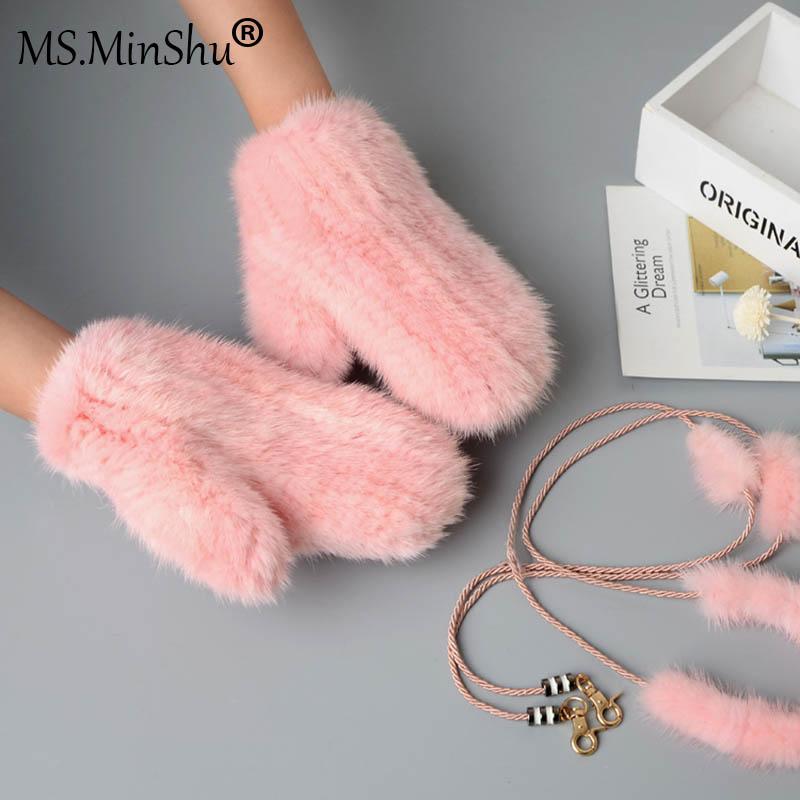 

Ms.MinShu Women Winter Gloves Fashion Real Mittens Hand Knitted Drop Shipping